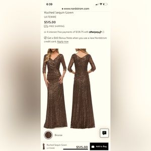 Ruched Sequin Gown. By La Femme. Size 12 NWT